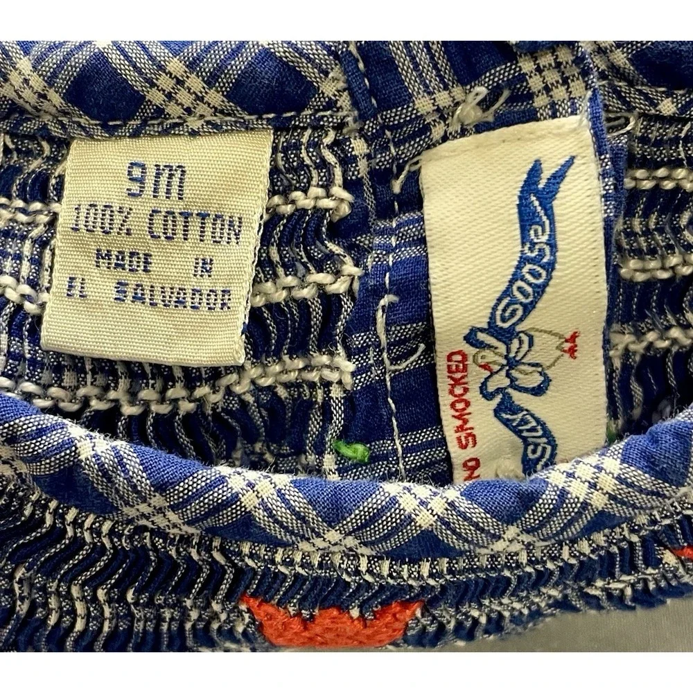 Silly Goose Baby Girls Hand Smocked Dress Bishop 9 Months 9M Blue Red Gingham